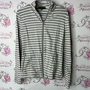 Jones New York sweater collared grey and White Striped Top stretchy